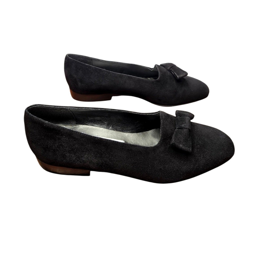 Vtg Jones New York Black Suede Bow Ballet Flats 6 Made In Italy Coquette 90s Y2K